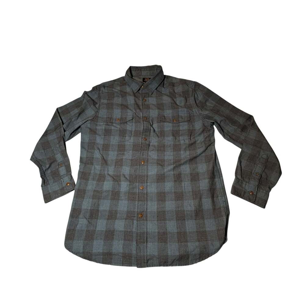 Lee Plaid Flannel Long Sleeve Button Down Shirt in Blue Size Large